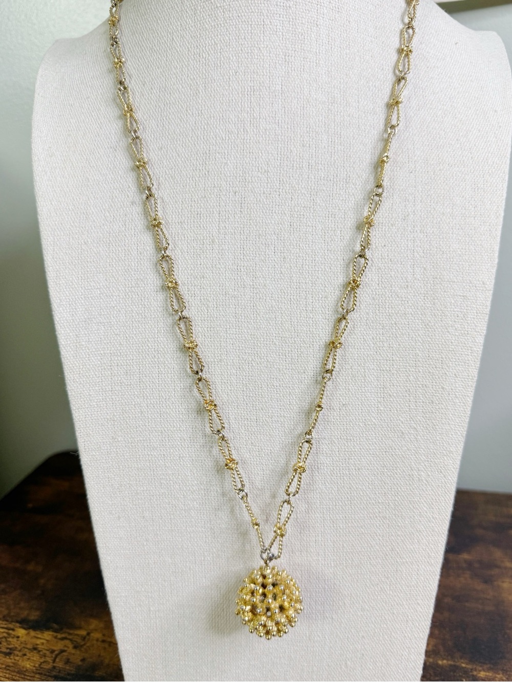 Gold-Tone ‘Urchin’ Cluster Ball Pendant Necklace - Mid-Century Brutalist Glam